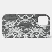 Witte bloemenkant: zwarte achtergrond. Case-Mate iPhone case (Achterkant (horizontaal))
