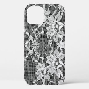 Witte bloemenkant: zwarte achtergrond. Case-Mate iPhone case