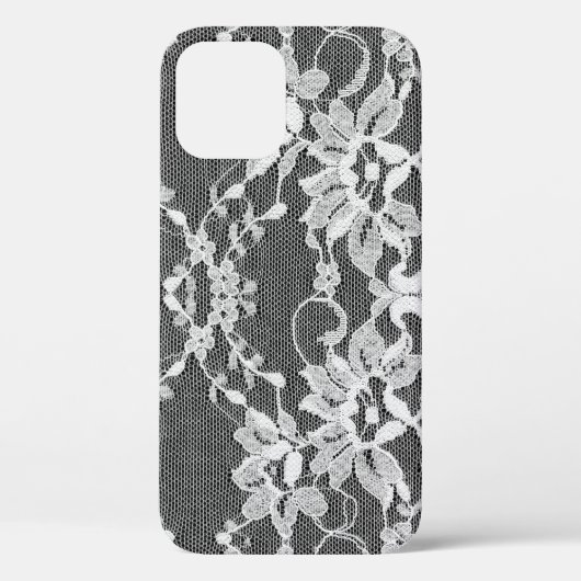 Witte bloemenkant: zwarte achtergrond. Case-Mate iPhone case (Achterkant)