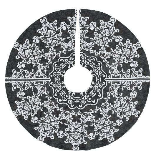 Witte bloemenkant zwarte damast kerstboom rok (Voorkant)