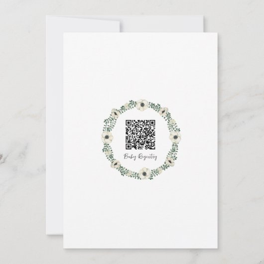 Witte Bloemenkoppels baby sprinkle + register QR Kaart (Achterkant)