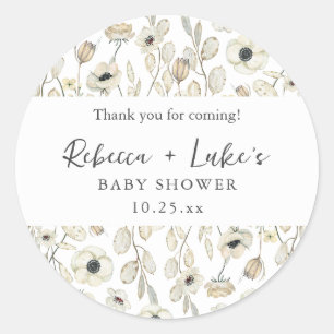 Witte bloemenkoppels babyshower bedankbrief gunst ronde sticker