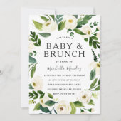 Witte bloemenkrans baby shower brunch kaart (Voorkant)