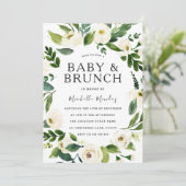 Witte bloemenkrans baby shower brunch kaart (Staand voorkant)