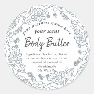 Witte bloemenkrans bodybutter of scrub ronde sticker