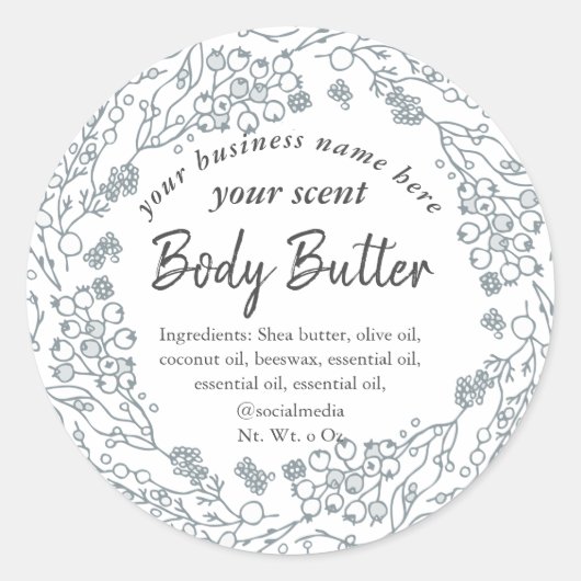 Witte bloemenkrans bodybutter of scrub ronde sticker (Voorkant)
