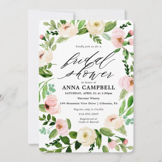 Witte Bloemenkrans Bruids Douche Uitnodiging (Voorkant)