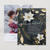 Witte bloemenkrans bruiloft details foto informatiekaartje (Voorkant / Achterkant)