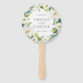Witte bloemenkrans bruiloft handwaaier (Voorkant)