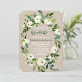 Witte Bloemenkrans Burlap Handschrift AFSTUDEREN Kaart (Staand voorkant)