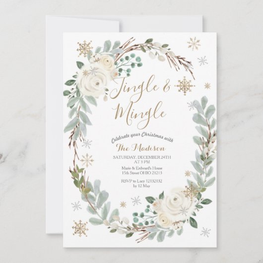 Witte bloemenkrans Jingle & Mingle Winter Kaart (Voorkant)