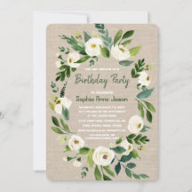 Witte bloemenkrans jute handschrift verjaardag