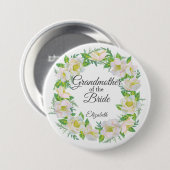 Witte bloemenkrans oma van de bruid ronde button 7,6 cm (Voorkant /achterkant)