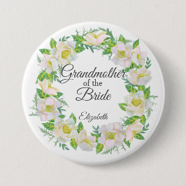 Witte bloemenkrans oma van de bruid ronde button 7,6 cm