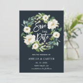 Witte bloemenkrans Trouw Save the Date Kaart (Staand voorkant)