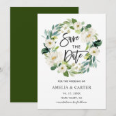 Witte bloemenkrans trouwkaart 'Save the Date' Save The Date (Voorkant / Achterkant)