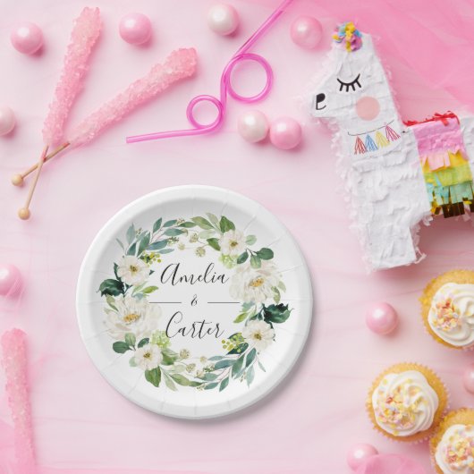 Witte Bloemenkrans Trouwpapier Bord (Feest)