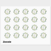 Witte bloemenkranz monogram ronde sticker (Vel)