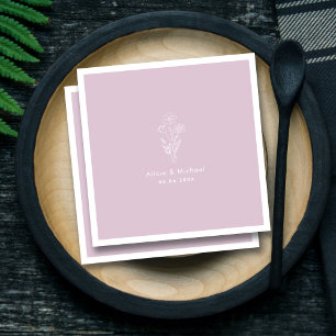 Witte Bloemenlijn Boeket Lila bruiloft Servet