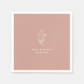 Witte Bloemenlijn Boeket Terracotta Bruiloft Servet (Voorkant)