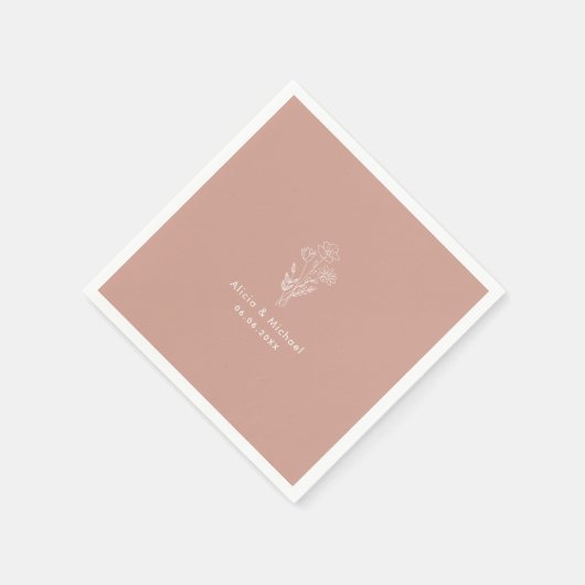 Witte Bloemenlijn Boeket Terracotta Bruiloft Servet (Hoek)