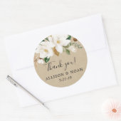 Witte bloemenmagnolia groen kraft gunst ronde sticker (Envelop)