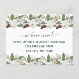 Witte bloemenmagnolia's script bewegende aankondig aankondigingskaart