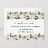 Witte bloemenmagnolia's script bewegende aankondig aankondigingskaart (Voorkant / Achterkant)