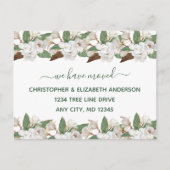 Witte bloemenmagnolia's script bewegende aankondig aankondigingskaart (Voorkant)