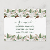 Witte bloemenmagnolia's script bewegende aankondig aankondigingskaart (Voorkant)