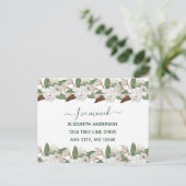 Witte bloemenmagnolia's script bewegende aankondig aankondigingskaart (Staand voorkant)