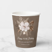 Witte Bloemenneutrale Herfst 100ste Verjaardag Papieren Bekers (Voorkant)