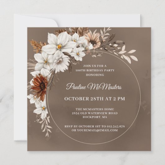 Witte Bloemenneutrale Herfst 100ste Verjaardagsple Kaart (Voorkant)