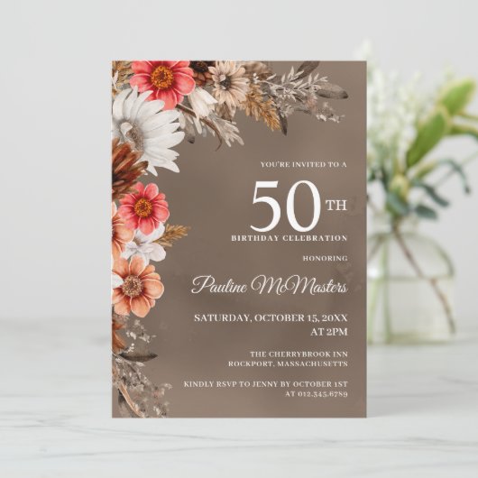 Witte bloemenneutrale Herfst 50ste geboortedag Kaart (Staand voorkant)