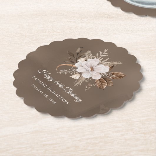 Witte Bloemenneutrale Herfst 60ste Verjaardag Kartonnen Onderzetters (Gekanteld)