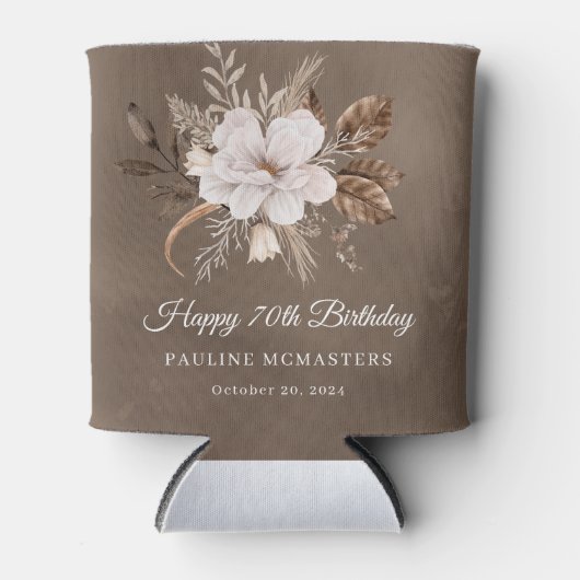 Witte Bloemenneutrale Herfst 70ste Verjaardag Blikjeskoeler (Voorkant)