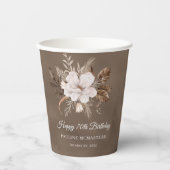 Witte Bloemenneutrale Herfst 70ste Verjaardag Papieren Bekers (Voorkant)