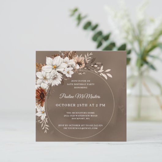 Witte Bloemenneutrale Herfst 80ste Verjaardagsplei Kaart (Staand voorkant)