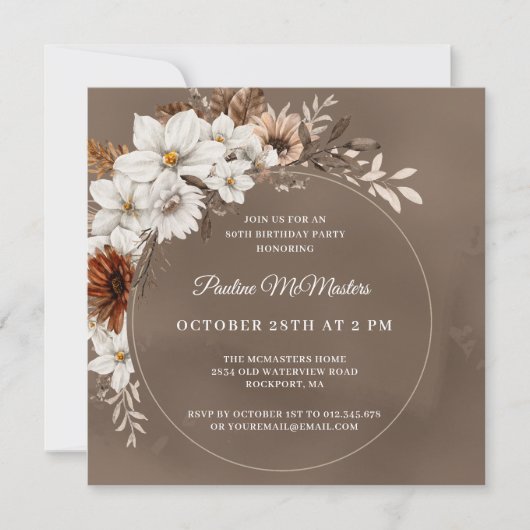 Witte Bloemenneutrale Herfst 80ste Verjaardagsplei Kaart (Voorkant)