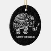 Witte bloemenolifant op zwarte damast keramisch ornament (Rechts)