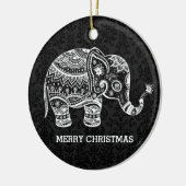 Witte bloemenolifant op zwarte damast keramisch ornament (Links)