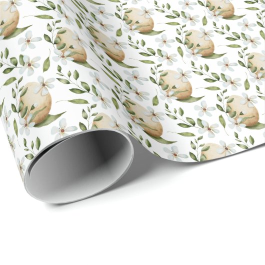 Witte bloemenpaaseieren met patroon cadeaupapier (Rol Hoek)