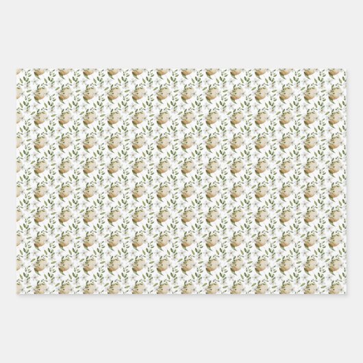 Witte bloemenpaaseieren met patroon inpakpapier vel (Voorkant 3)