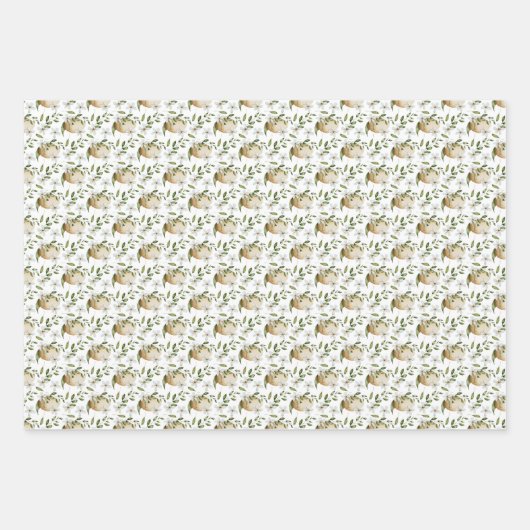 Witte bloemenpaaseieren met patroon inpakpapier vel (Voorkant)