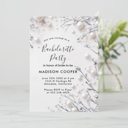 Witte bloemenparels vrijgezellenfeest kaart (Staand voorkant)