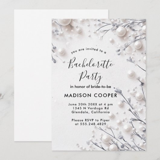 Witte bloemenparels vrijgezellenfeest kaart (Voorkant / Achterkant)