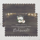 Witte bloemenpompoen rustieke bruidsmeisje voorste kaart (Voorkant / Achterkant)