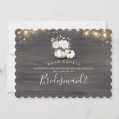 Witte bloemenpompoen rustieke bruidsmeisje voorste kaart (Voorkant)