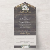 Witte bloemenpompoen rustieke herfst bruiloft all in one uitnodiging (Binnen)