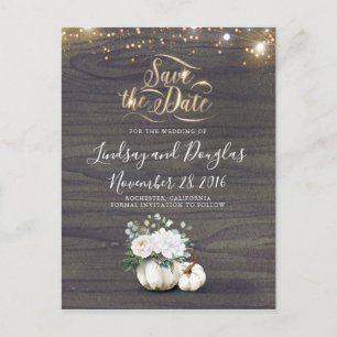 Witte bloemenpompoen rustieke Herfst Save the Date Aankondigingskaart